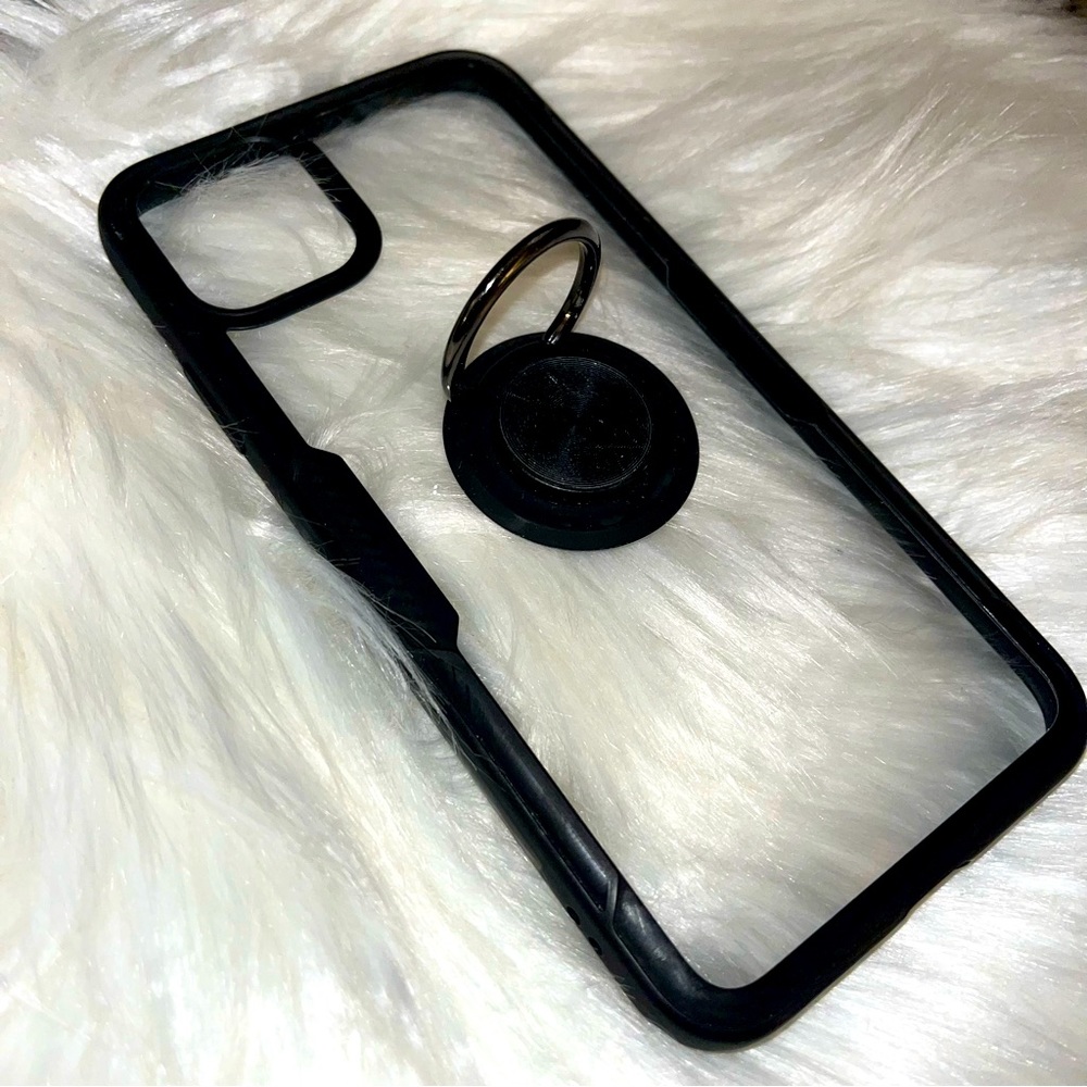 iPhone 11 Pro Max black and clear cell phone cover with stand